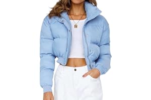 Lianlive Cropped Puffer Jacket Womens Zip Up Black Crop Puffy Winter Coats