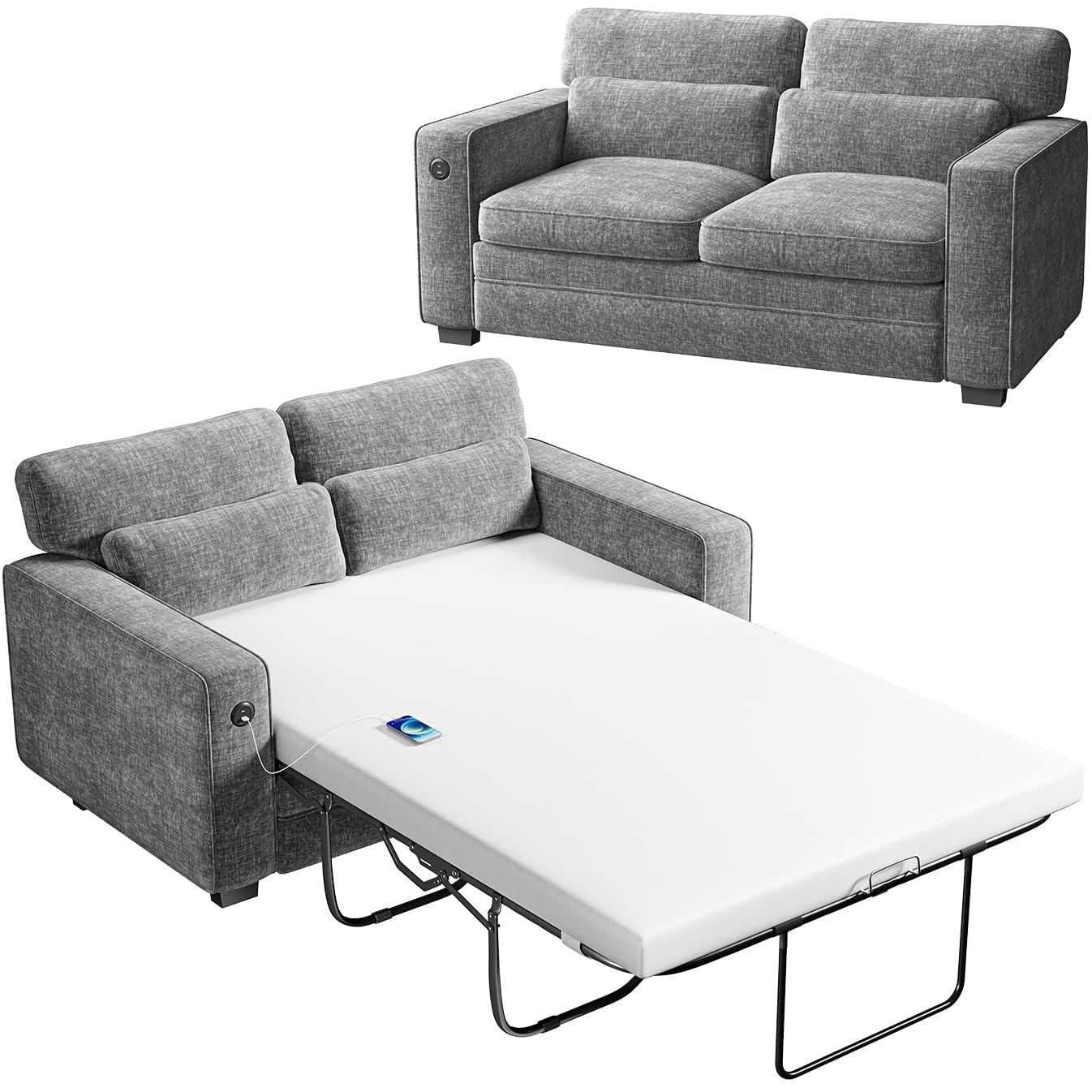 Photo 1 of ***SEE PHOTOS AND CLERK NOTES***
Marsail Pull Out Sofa Bed, Full Size Sleeper Sofa with Memory Foam Mattress, 2 USB Charging and Removable Covers, Loveseat for Living Room, Apartment, Supports 600 LBS, Chenille Fabric, Grey