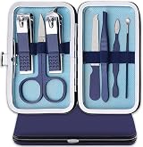 Acehome 7 in 1 Nail Clipper Set Blue Leather Case Stainless Steel Manicure view 1