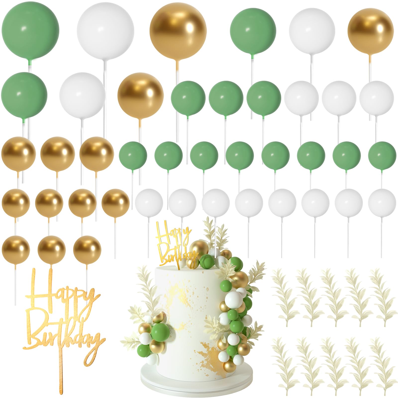 Photo 1 of MIAHART Ball Cake Toppers Boho Grass Cake Topper Ball Cake Insert Decoration for Birthday Wedding Baby Shower Party Decorations Boho Themed Party Supplies (green?gold?white)