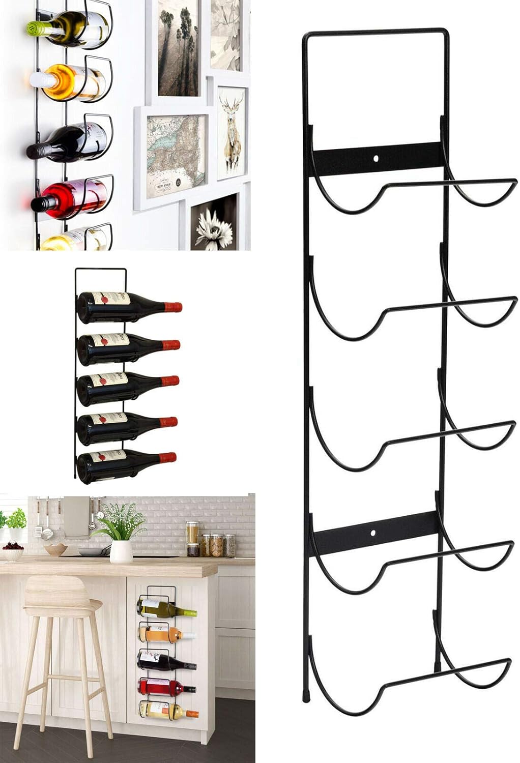 Walgreen® 5 Bottle Wine Rack Black Metal Wall Mounted Storage Holder