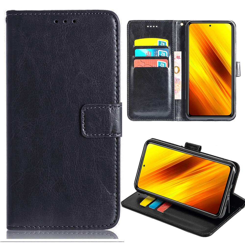 BTShare For Xiaomi Poco X3 NFC Case, Premium Simple Flip Leather Wallet Case Kickstand & Card Slots & Magnetic Closure Full Protective Cover, Black
