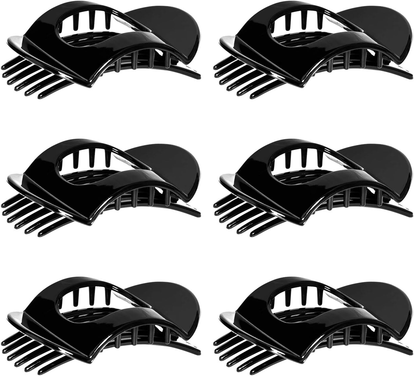 RC ROCHE ORNAMENT 6 Pcs Womens Square Strong Grip Secure Hold Inner Teeth Styling Plastic Comfortable Curve No Slip Beauty Accessory Girls Ladies Claw Clamp Clip, Medium Black
