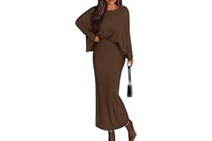 PRETTYGARDEN Women's Fall 2025 Two Piece Matching Skirt Sets Long Sleeve Tops Maxi Long Slit Bodycon Skirts Vacation Outfits
