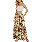 Yincro Women's Flowy Maxi Skirt Summer Pleated High Waisted Casual Long Skirts with Pockets