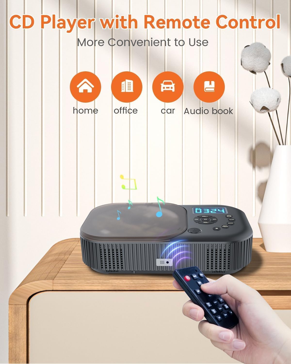 CD Player Portable,MONODEAL Dual Stereo Speakers Portable CD Player with Bluetooth Speakers, 4000mAh Rechargeable Player for Car/Home with Remote Control, Support USB/AUX,Headphone Jack