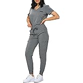 Monarch Uniforms Slim Fit Stretchy Scrubs Women's Jogger Scrub Set Slim Jogger Scrubs with Tuck-In Top for Women