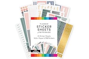 PAPERAGE Planner Stickers, Multicolored & Gold Foil Accessories for Planners, Calendars, Journals & Notebooks, (Neutral Tones), 25 Sheets, Over 1,680 Stickers Per Pack