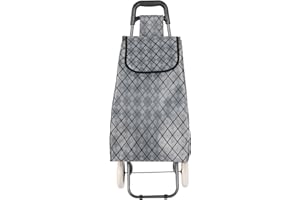 Folding Shopping Cart with Wheels, Black Diamond Pattern, Lightweight Rolling Grocery Trolley Bag (Grey)