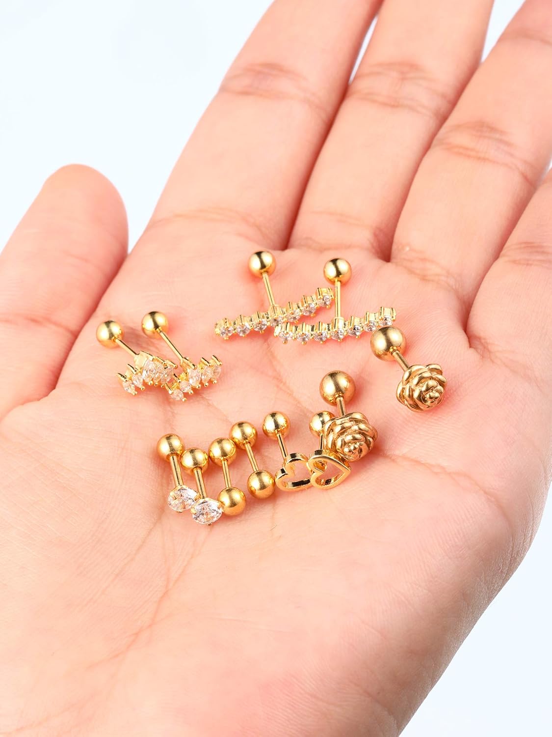 6 works Stainless Steel Tragus Cartilage Earrings Labret Studs Barbell Lip Nose Body Stud Piercing for Men Women Ornament (Gold) - Image 4