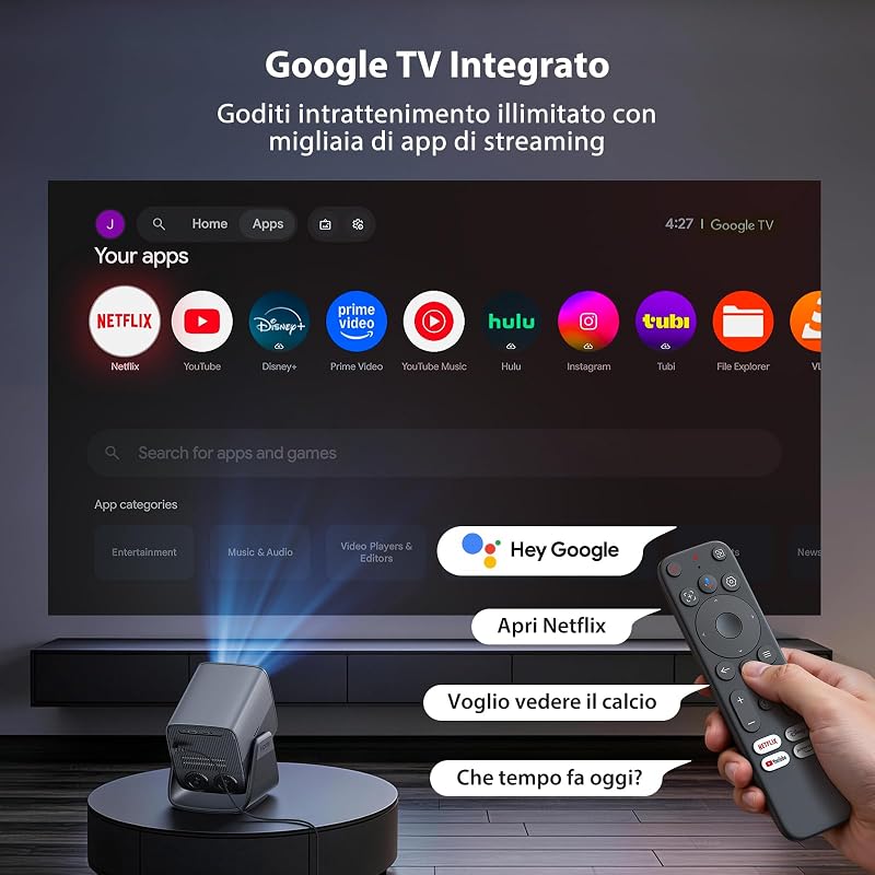 Proiettore 1080P HDR10+, Memoria 32 GB【App integrate】