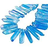 mookaitedecor Titanium Coated Rock Crystal Quartz Crystal Points Loose Beads Sticks Spikes Top Drilled 15 inches Strand