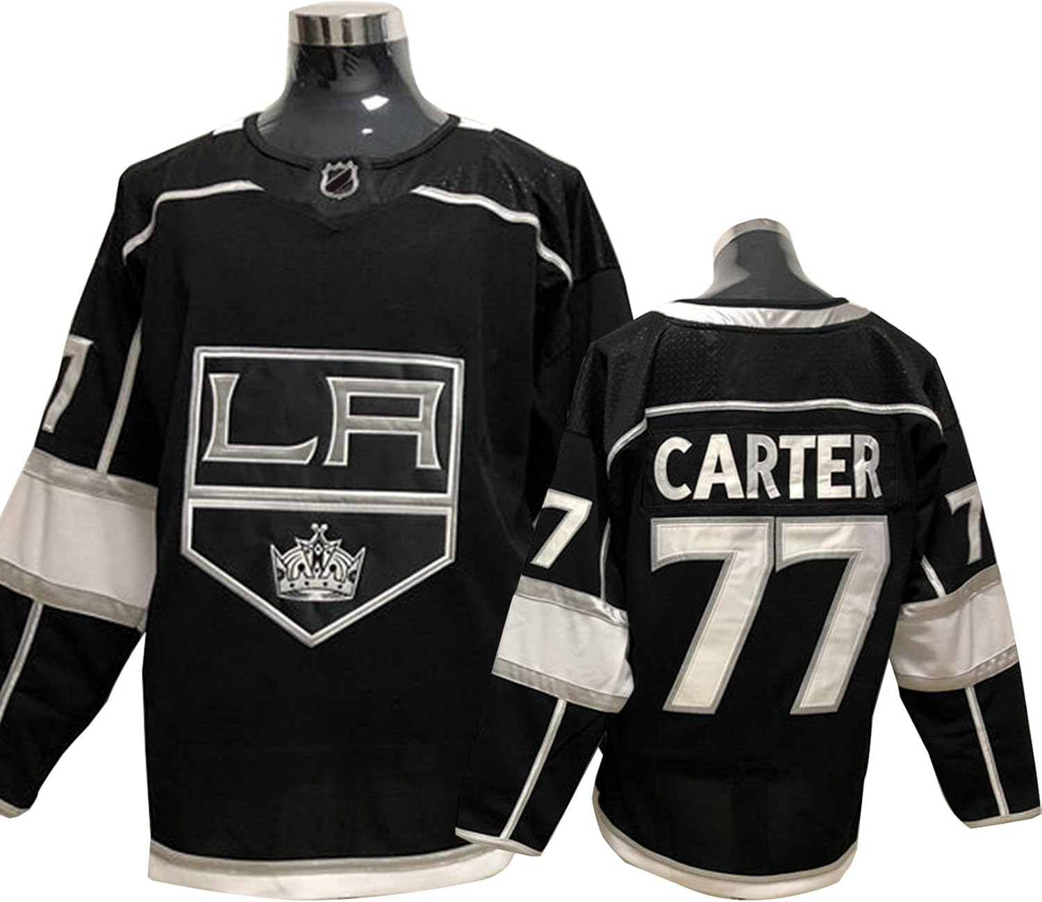 Amazon キングスカータージャージーアイスホッケー77 長袖のための長袖ポリエステルブラックファンユニフォーム快適なスウェットシャツ Nbfc ユニフォーム