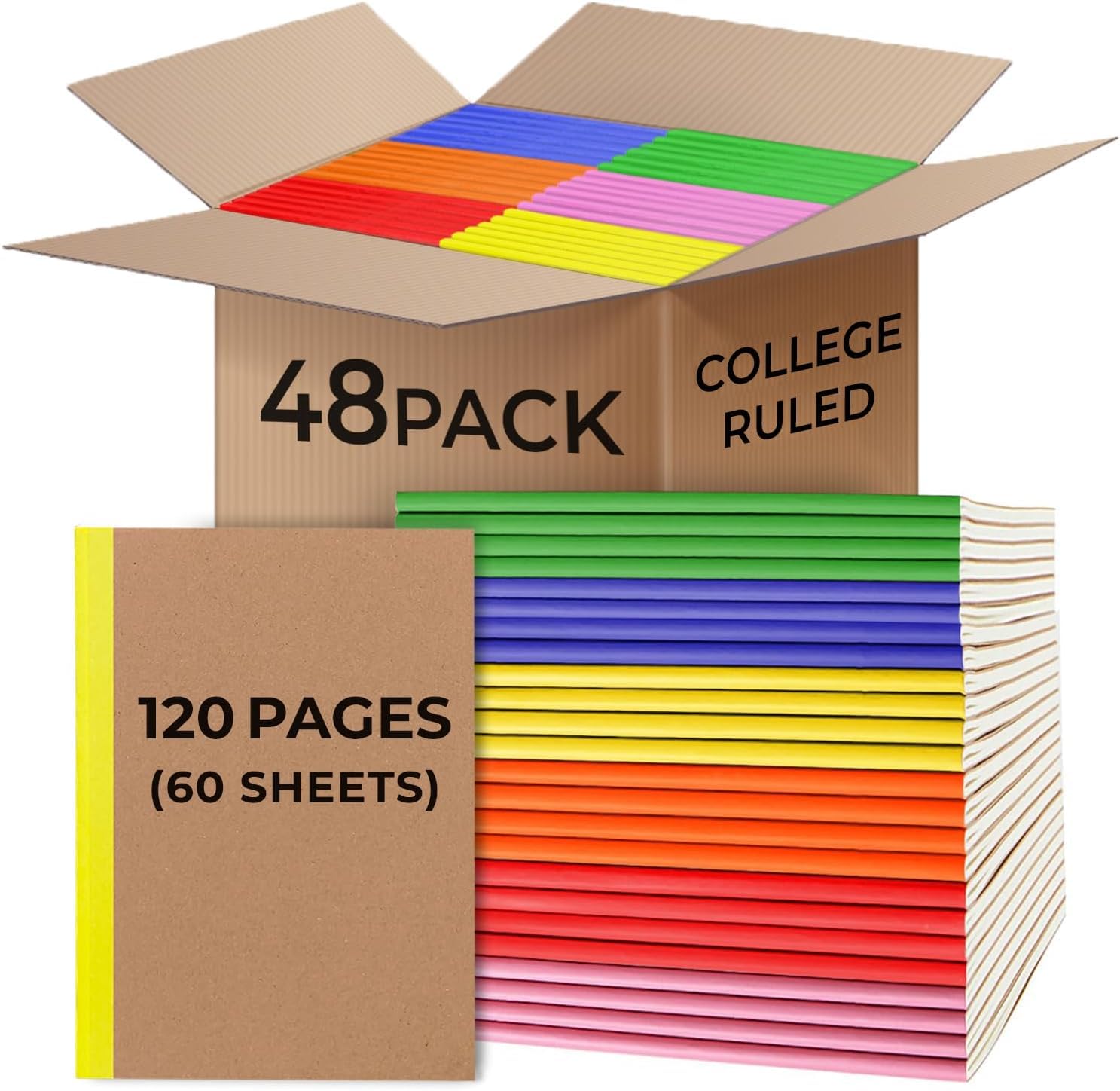Photo 1 of Rosmonde Bulk Kraft Notebook A5, 48 Pack, 120 Pages(60 Sheets) Extra Thick Notebook, College Ruled, 8 x 5.7 Kraft Notebook, No Ink Bleed Sheets, Bulk Kraft Travel Journals, Bulk Notebook for School
