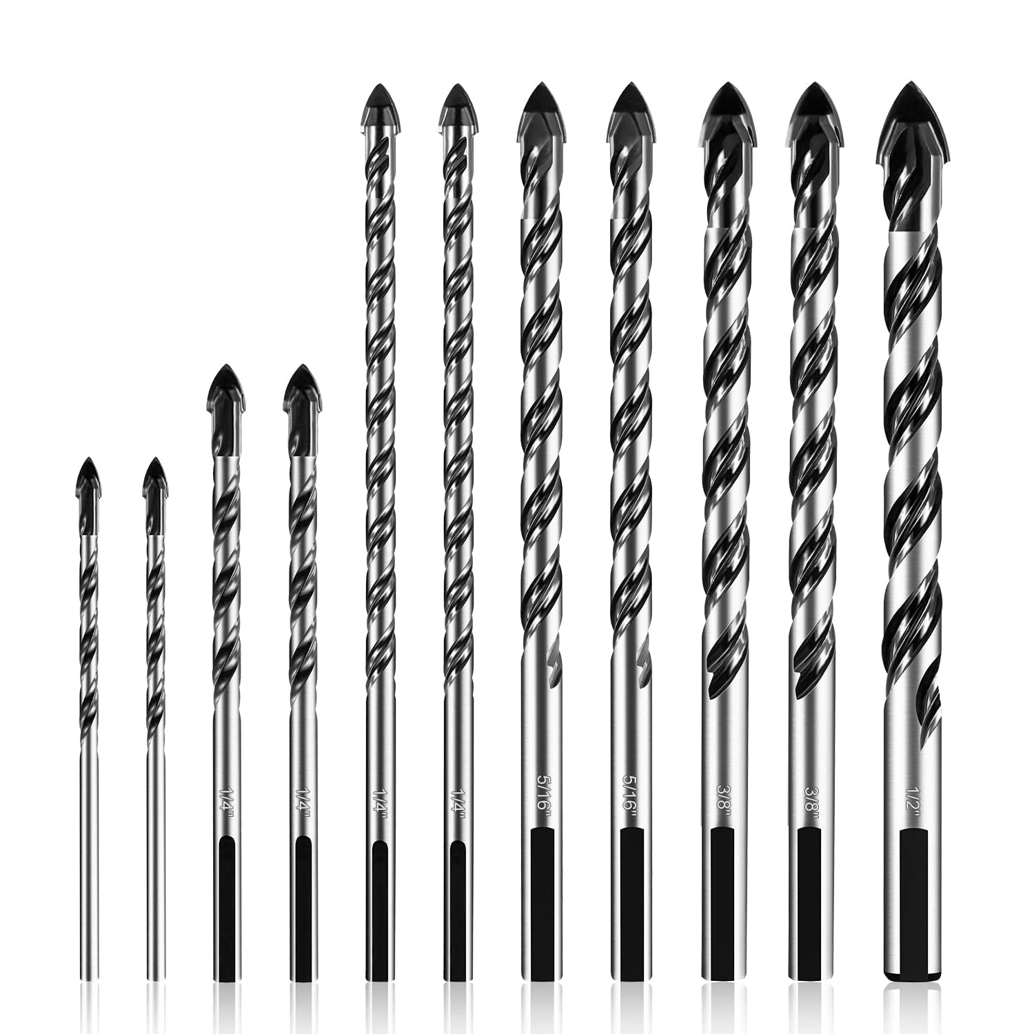 amoolo Masonry Drill Bits Set?11 Piece?,Premium Concrete Drill Bit Set for Tile, Brick, Cement, Concrete, Glass, Plastic, CINDERBLOCK, Wood etc