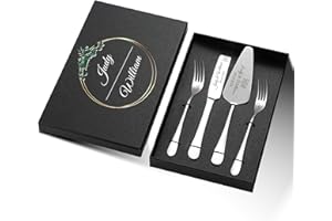 4PCS Wedding Cake Knife and Server with Forks Set Engraved Cake Cutting Set for Wedding Cake Serving Set for Birthday Anniver