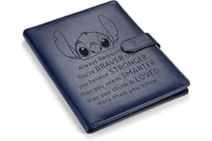 WHLBHG Stitch Gifts Stitch Leather Portfolio Folder A5 Size Ohana Gift Document Folder Inspirational Quote Gift for Son Daughter Always Remember You are Braver Than You Believe (Portfolio Blue)