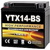 Daakmax YTX14-BS 12V 14Ah AGM Sealed Motorcycle Battery, Maintenance-Free, Compatible with Honda, Yamaha, Kawasaki, Suzuki, and UTVs, Jet Skis, Snowmobiles
