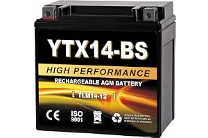 Daakmax YTX14-BS 12V 14Ah AGM 密封摩托车电池,免维护,兼容本田、雅马哈、川崎、铃木、UTV、Jet Skis、雪地摩托