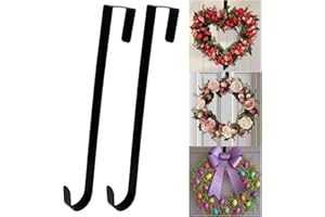 BTMOOZ Wreath Hangers for Front Door 2 Pcs Wreath Door Hanger 12" Black Over The Door Wreath Hook Metal Garland Hanger Back Door Wreath Holder for Hanging Welcome Sign Hat Cloth Easter Spring Decorations