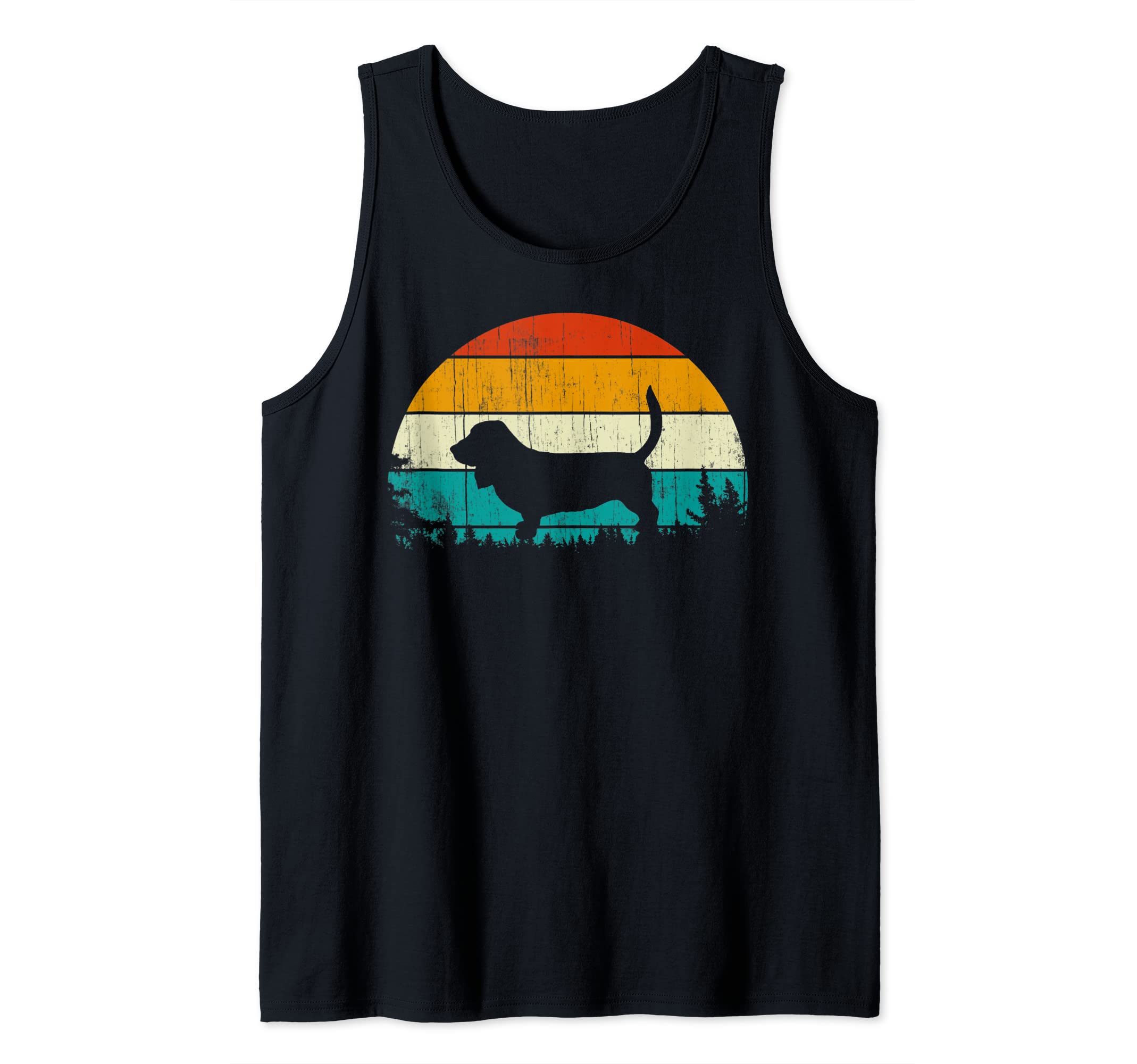 Vintage Sunset Retro Style Pine Tree Pet Dog Basset Hound Tank Top