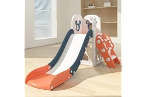 CHIIRAKU Mickey Toddler Slide Kid Slide Climbing and Playset Slide with Basketball Hoop, Foldable，Anti-Slide Steps, Storage Below,59IN,130LB Weight Capacity