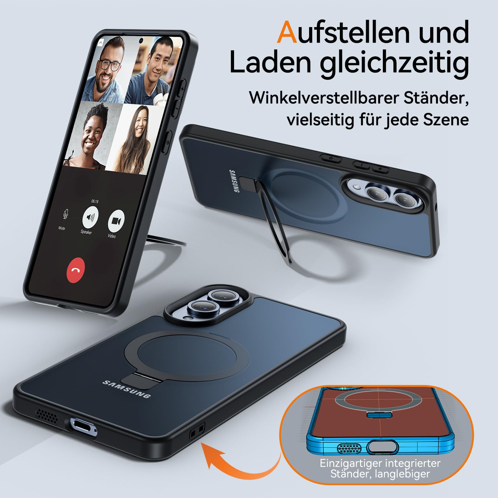 Cum2giff Hülle für Samsung Galaxy S25 Edge Hülle mit Ständer, Magnetische Schutzhülle, Durchscheinend Matt Stoßfeste Handyhülle Samsung S25 Edge Case, Schwarz 5