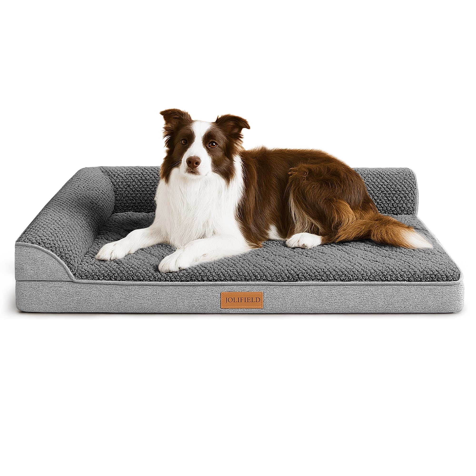 Photo 1 of (MISSING COVER) Jolifield Orthopedic Dog Bed Large Sized Dog 36''X24'', Waterproof L Bolster Egg Crate Foam Pet Crate Beds with Washable Removable Cover, Non-Slip Soft Pet Couch Sleep Mat, Grey