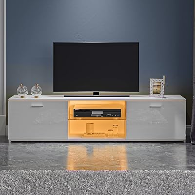 Panana TV Unit Stand Cabinet 2 Doors LED RGB Lights 75 Inch Black