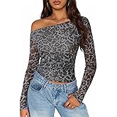 ZESICA Women's Floral Off Shoulder Long Sleeve Tops 2026 Spring Mesh Ruched Fitted Trendy Going Out Shirts Blouses