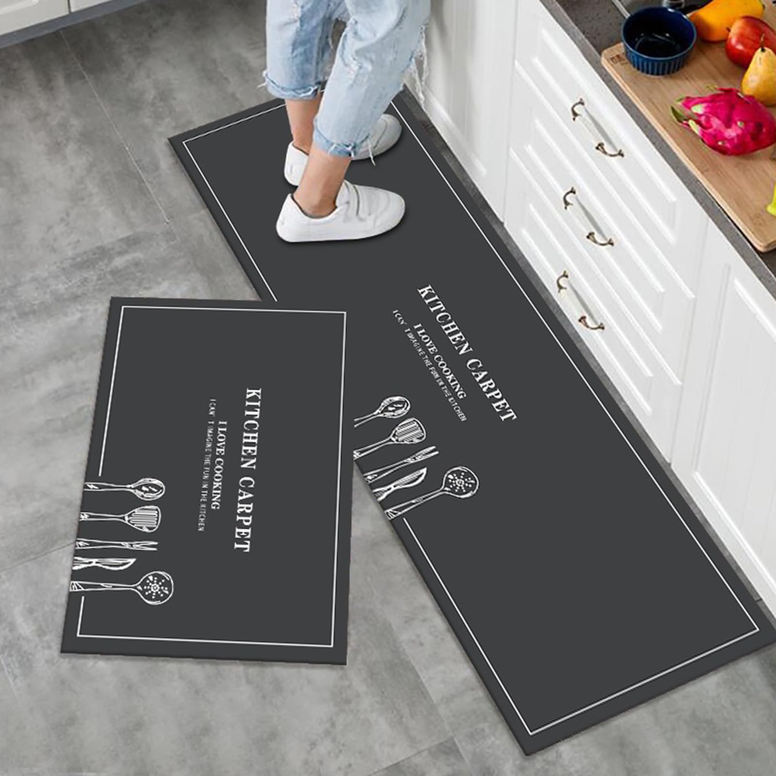 LY4U 2 Pieces Non Slip Kitchen Rug Set, Water Absorbent Floor Mats, Kitchen Carpets and Rugs for Home Dining Room and Entryway,50x80cm + 50x150cm — image 1