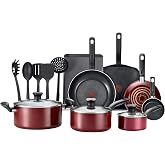 T-Fal Culinaire 16-Pc. Nonstick Aluminum Cookware Set. Red