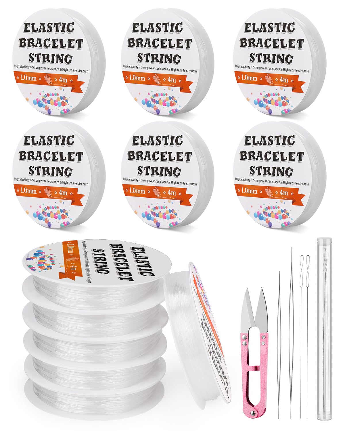 Photo 1 of 1 mm Stretchy Bracelet String Elastic String for Bracelet Making Easy to Knot with Jewelry Making Supplies Beading Needles and Container for Storage