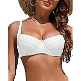 Jolefile Women Underwire Bikini Tops Color Block Swimsuit Tops Molded Cups Push Up Bathing Suit Adjustable Tie Back Swim Top