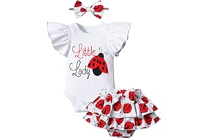 ADIFUN Baby Girl Clothes,Girl Summer Outfit Romper Sets Ruffle Short Sleeve Top+Shorts+ Bow Hairband 3Pcs Set