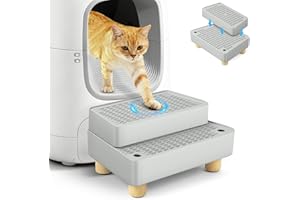 Bartuke Extra Large 2 Steps Cat Litter Box Step Ramp, Cat Litter Catcher Mat with Wooden Feet, Filter Function, Cat's Pedal Stool for Self-Cleaning Litter, Suitable Kitten & Elderly Cats (Light Grey)