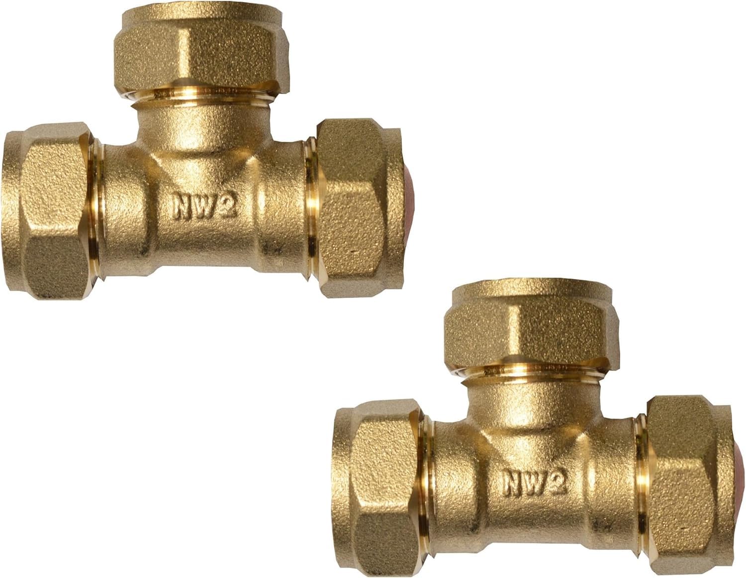 hep® 15mm Brass Compression Tee for Copper, Plastic Pipe WRAS & BS Approved for Hot Cold Water Heating Cooling (Pack of 2)