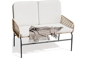 YITAHOME Patio Loveseat Wicker Outdoor Furniture, All Weather Rattan Conversation Loveseat for Backyard, Balcony and Deck with Soft Cushions, Light Brown+Beige