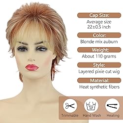 TISHINING Short Mixed Blonde Pixie Cut Wigs for