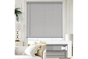 LazBlinds Cordless No Tools-No Drill 1" Vinyl Horizontal Mini Blinds, Light Filtering Blinds for Windows, Blinds & Shades for Window, 35 1/2" W x 48" H, Grey