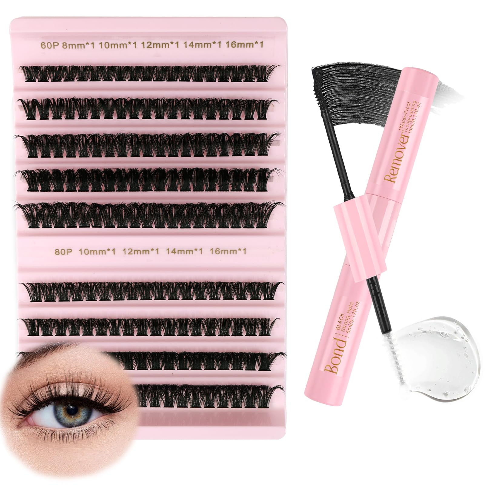 AIZUIWIY Cluster Lashes Natural Lash Extension Kit DIY Individual Lashes Wispy Lashes Fluffy Lash Extensions 60D 80D False Eyelashes with Lash Bond and Remover