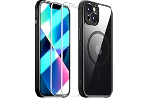 Dssairo Magnetic for iPhone 13 Case，with 2 Screen Protector，Full Camera Protection [Compatible with MagSafe] Shockproof Phone Bumper Cover，Anti-Scratch Clear Back (Black, iPhone 13)…