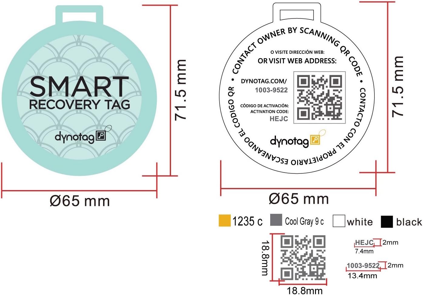 Dynotag Web Enabled QR Smart Deluxe Steel Luggage Tag & Braided Steel Loop, Turquoise - Image 4