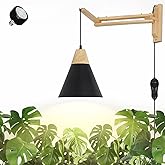 HMVPL Hanging Grow Lights for Indoor Plants Full Spectrum, Plant Light for Indoor Growing with 20W COB Grow Light Bulb, Wall Mounted Grow Light with Swing Arm, 4/8/12H Timer for Large Small Plant