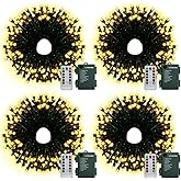 KOUQIYA Battery Operated String Lights with Remote, 4 Pack 16.5Ft 50 Christmas Lights Dark Green Wire with Timer 8 Lighting Modes for Party Christmas Tree Decor (Warm White)
