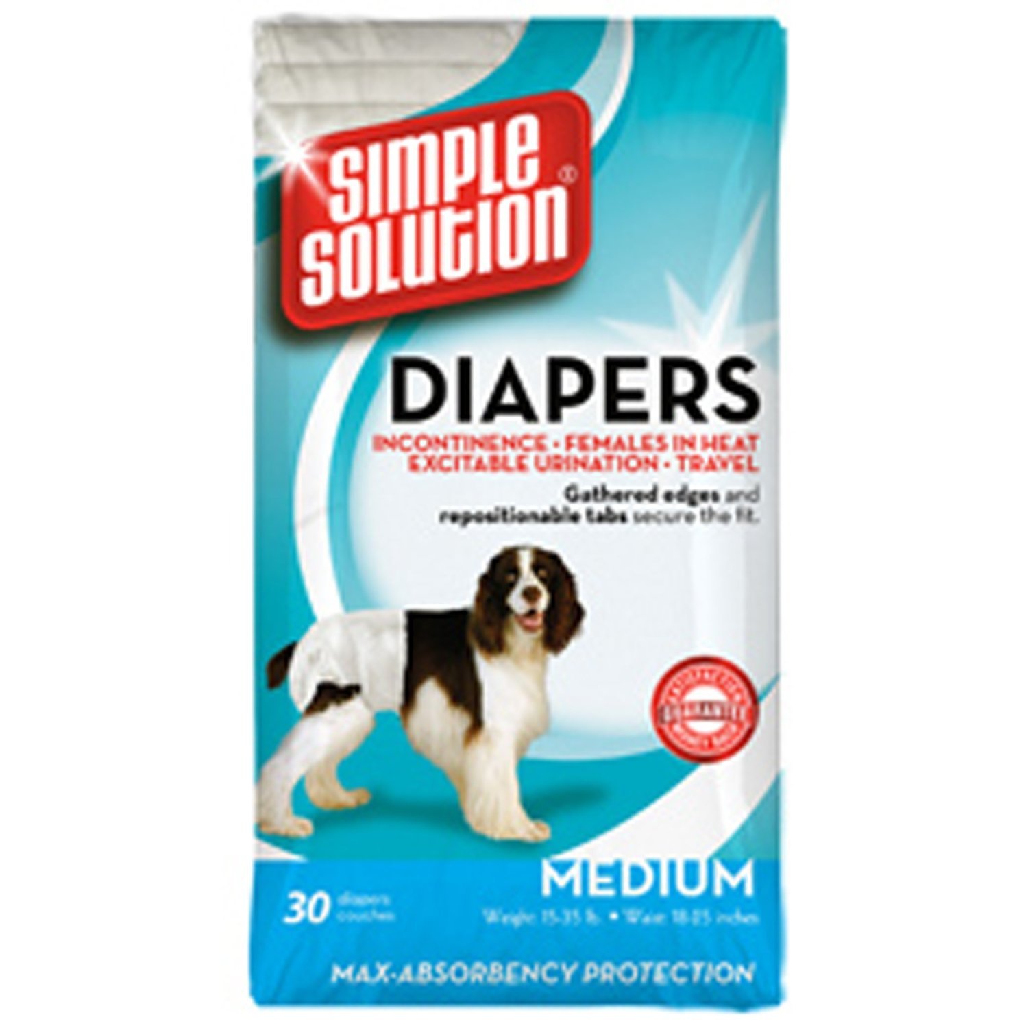 Simple Solution Disposable Medium Dog Diapers, 30 count,White