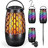 Upgraded Outdoor Speakers with Flame & RGB Lights, 10W HD Stereo, Bluetooth 5.3 Auto-Pairing, Multi-Sync 100+ Speakers, IPX6 Waterproof, Perfect for Patio, Pool, Party | Gifts for Men & Women(1Pack)