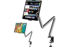 KU XIU Aluminum Alloy Tablet Stand for Desk, Adjustable Foldable Arm Holder Mount Compatible with iPad 10/9th, iPad 13/12.9/11'' Pro Air Mini, Portable Monitor 7-15.6'', Samsung Galaxy Tab S9/FE/A9/S6