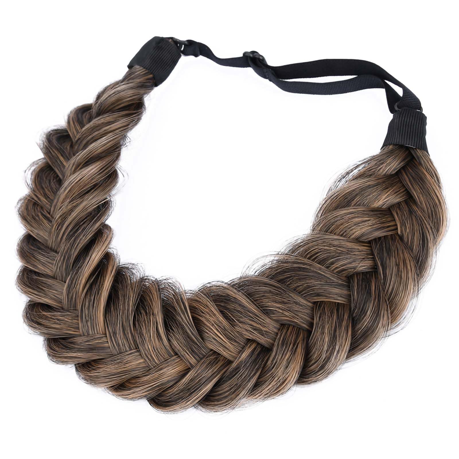 BOBIYA Messy Wide 2 Strand Synthetic Hair Braided Headband Classic Chunky Plaited Hair Headband (Dark Golden Brown) — image 1