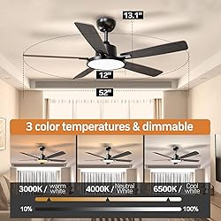 TALOYA 52 Inch Black Walnut Ceiling Fans with